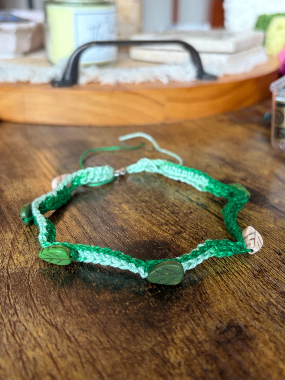 Handmade Green Leaf Crochet Necklace